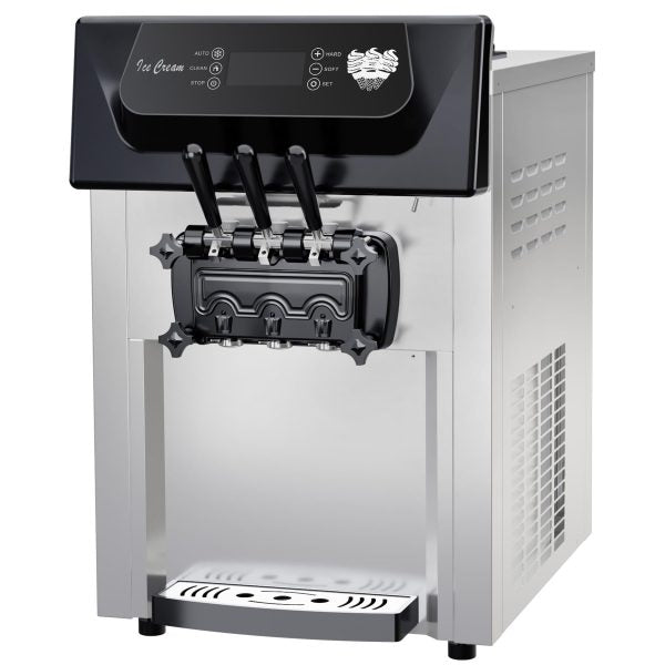 2200W Commercial Ice Cream Machine, 3 Flavor Soft Serve Ice Cream Machine, 5.3-7.4 Gal/Hr, with LCD Touch Screen, Automatic Cleaning, High Productivity for Home Snack Bar & Restaurants