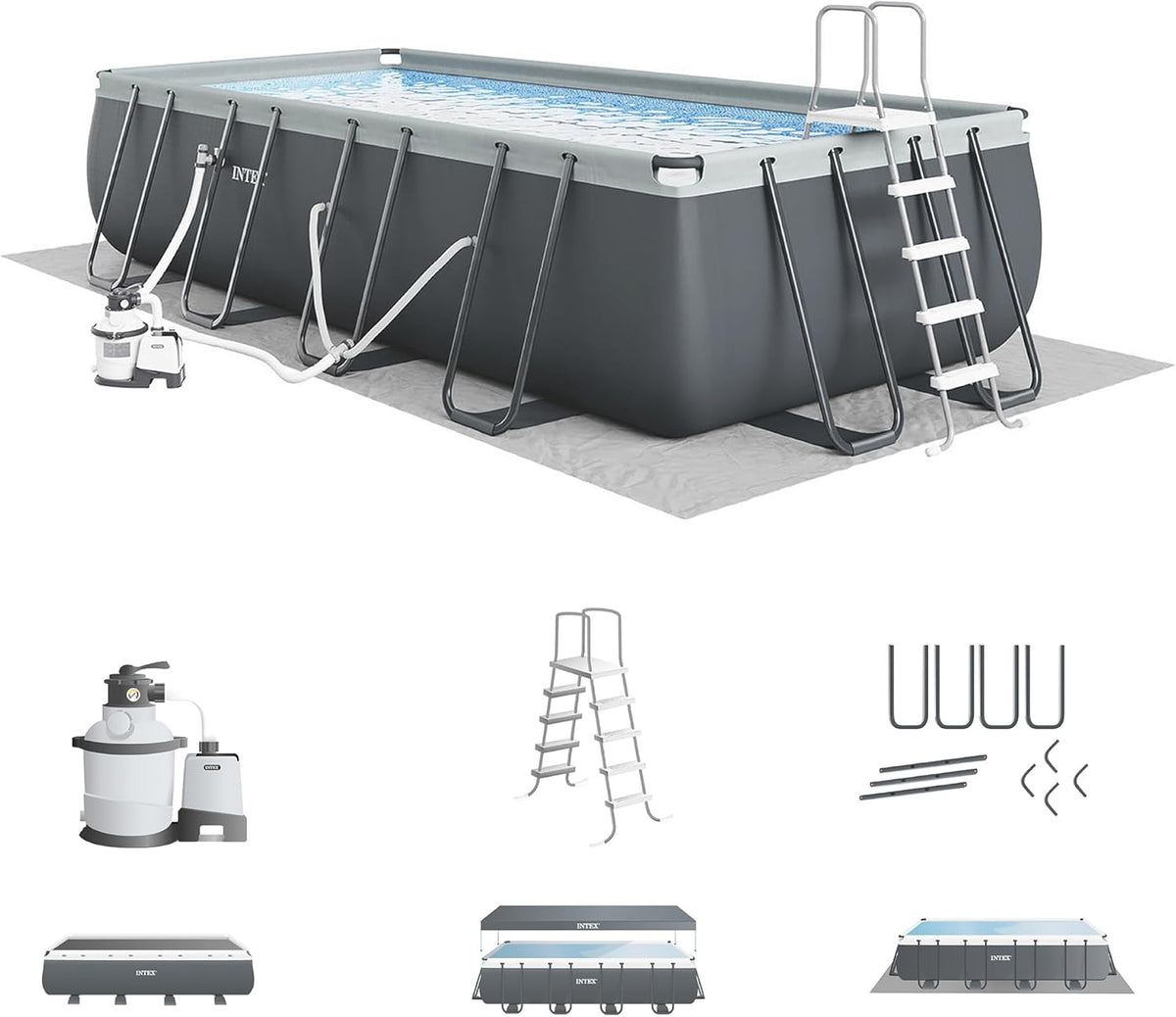 Intex 18' x 9' x 52" Ultra XTR Rectangular Frame Swimming Pool Set with Pump - Above Ground Backyard Large Rectangle Pool with 45-Inch Deep Water