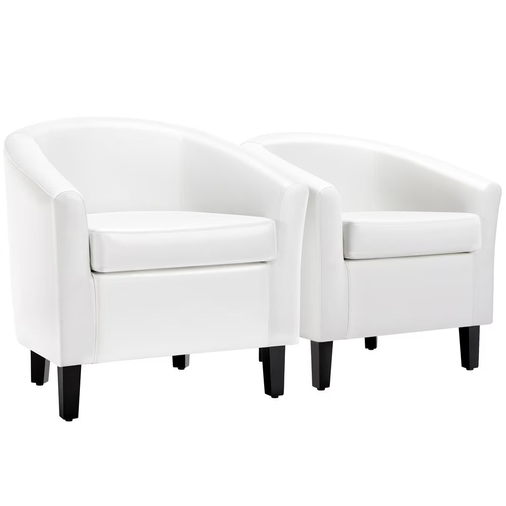 Renwick Faux Leather Barrel Accent Chair for Living Room, Set of 2, Black