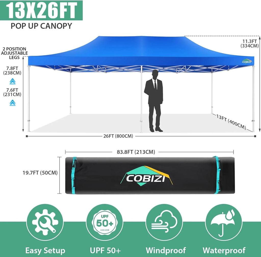 COBIZI 10x20 Heavy Duty Pop up Canopy Tent with 6 sidewalls Easy Up Commercial Outdoor Canopy Wedding Party Tents for Parties All Season Wind & Waterproof Gazebo with Roller Bag,Black(Frame Thickened)