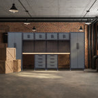 HPDMC Garage Storage Cabinet System 7-Pcs Workshop Set Metal Garage Cabinets System with Steel Cabinet Drawers, Workbench, Pegboard for Garage Tool Organization