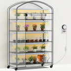 Abimars 5-Tier Greenhouse with Grow Light  Shelf Height Adjustable Metal Plant Shelf with PVC Cover and Wheels  Includes 5-Pack 2900K Full Spectrum Plant Lights  21x49x80inch