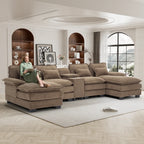 Wiilayok U Shaped Cloud Couch Modular Sectional Sofa 124" Extra Deep Fluffy Chenille Double Chaise Lounge, Central Console w/ Dual USB-C & A Ports, Storm Gray