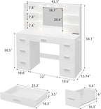 Vanity Desk with Mirror LED Lights and Power Outlet Makeup with 7 Drawers