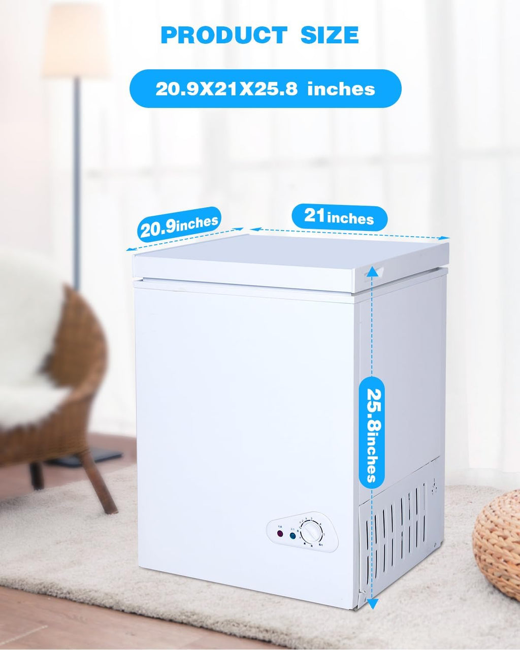 3.5 Cu.Ft Chest Freezer with a Removable Basket 7 Gears Adjustable Temperature Control(-18��F to -46��F), Deep Compact Freezer for Garage, Office, Basement, House, Kitchen, Shop, RVs-White