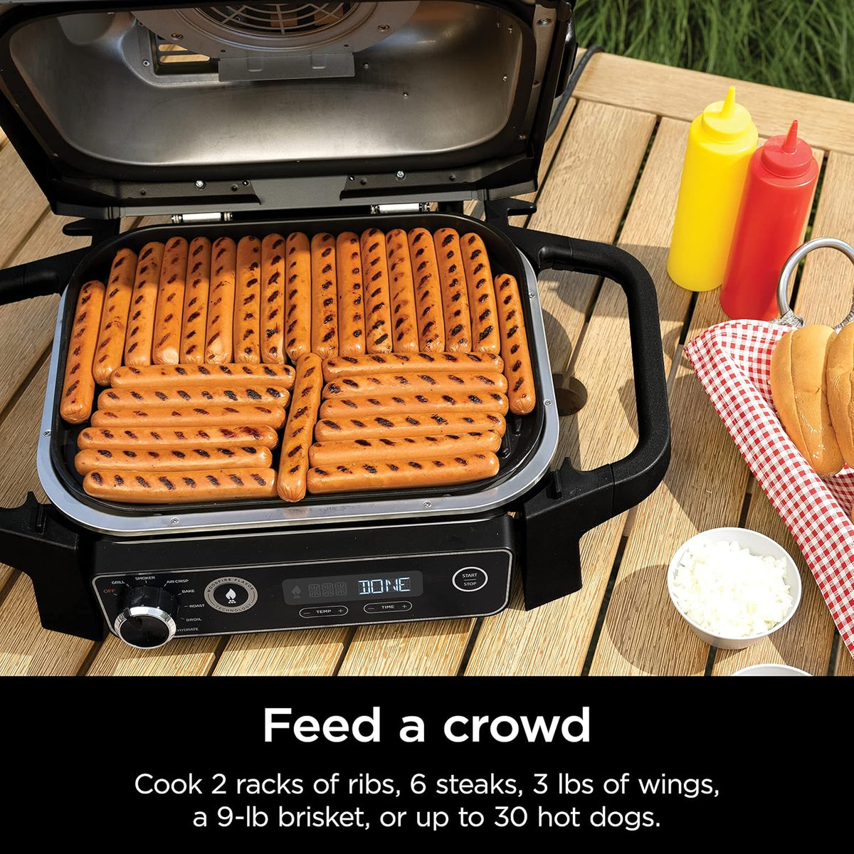 Ninja | Woodfire Series | 7-in-1 (Grill  BBQ  Roast  Air Fry  Dehydrate  Broil  Smoke) | Portable & Weather Resistant | Cook Up To 6 Steaks & 30 Hot Dogs | Woodfire Pellets included | OG701