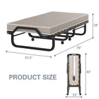79" x 31.5" Rollaway Bed with Mattress, Portable Guest Bed Folding Sleeper Bed Cot