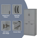Christopher Knight Home 65.8" Tall Storage Cabinet, Modern Freestanding Large Cupboard with Drawer and Two Laundry Hampers, Bathroom Cabinet with Adjustable Shelf, Gray