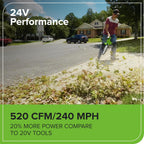 Greenworks 48V (24V x 2) Cordless Brushless Leaf Blower/Vacuum (520 CFM / 240 MPH) with Bag  Powerful & Efficient for Yard Debris Cleanup  Includes (2) 4.0Ah Battery & Dual Port Charger