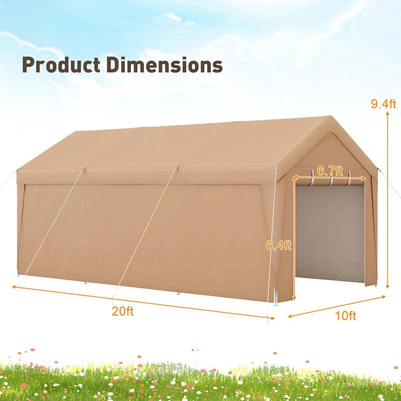 10 x 20 FT Heavy-Duty Carport Portable Garage Tent with Steel Frame & Sidewalls, Outdoor Car Canopy Shelter for Truck SUV Boat