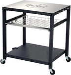 NUUK Outdoor Pizza Oven Table, Heavy Duty Rolling Prep Station with Three Shelves, 24′′x30′′, Stainless or Solid Steel