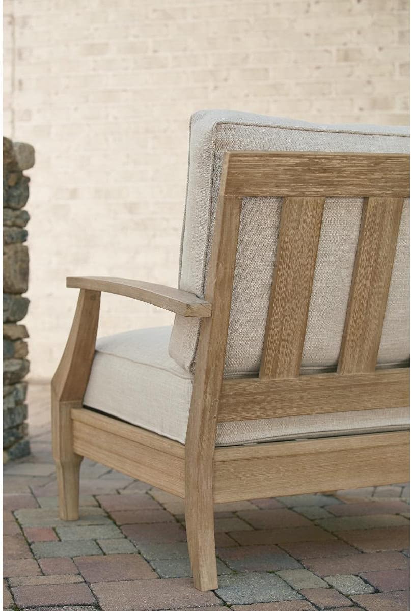 Signature Design by Ashley Clare View Outdoor Lounge Chair, All-weather Foam Cushion, Protective Finish, Eucalyptus Wood , 30" W x 35" D x 32" H, Beige
