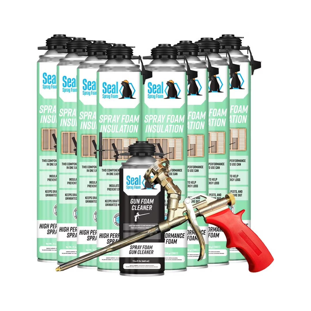 Seal Spray Foam High Performance Closed Cell Insulating Foam Can Kit w/Angled Gun Foam Applicator and 1 Can of Cleaner (200 Board FT-8 Cans)