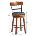 2-Pack 25.5" Wooden Swivel Bar Stools Counter Height Pub Kitchen Dining Chairs with Leather Padded Seat