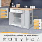 47" x36" x36" Rubber Wood Top Kitchen Island with Drop Leaf, 2 Drawers, Kitchen Storage Cabinets, Spice Racks, Adjustable Shelves
