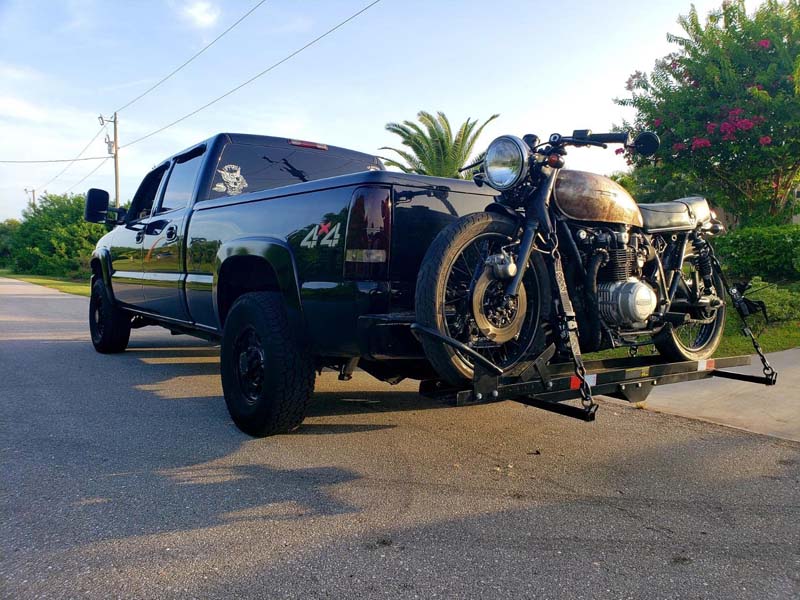 600LBS Motorcycle Hitch Carrier Fit Up to 7.5" Wide Tire, Motorcycle Carrier Hitch Mount w/Loading Ramp, Dirt Bike Trailer, Heavy Duty Motorcycle Rack