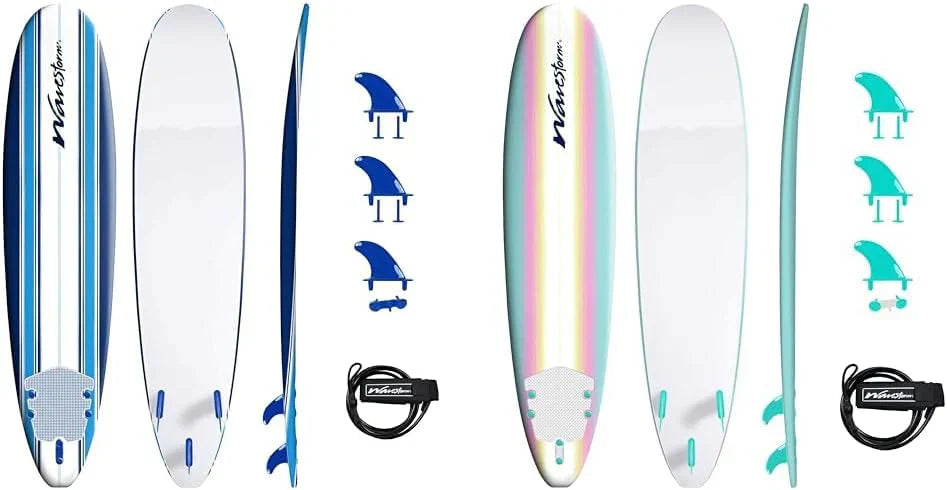 Wavestorm 8ft Classic Surfboard // Foam Wax Free Soft Top Longboard for Adults and Kids of All Levels of Surfing