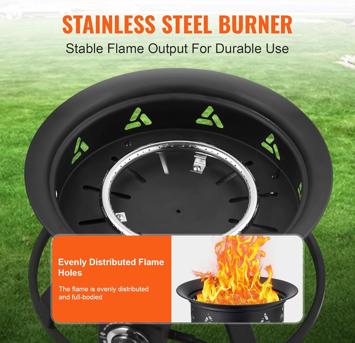 VEVOR Portable Propane Fire Pit, 24-Inch Diameter Outdoor Gas Fire Pit with Cover & Lava Rocks, Adjustable Flame Height Camping Firepit for Heating, Lighting, Gathering, 58,000 BTU, Black