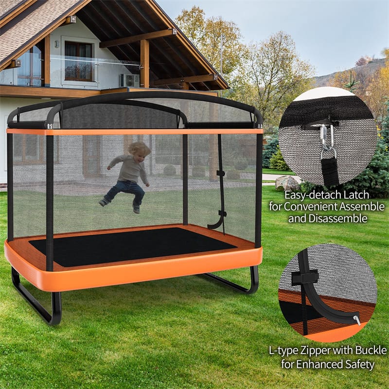 6FT Kids Trampoline with Swing, Safety Enclosure, ASTM Approved Rectangle Recreational Trampoline for 3-8 Years Indoor/Outdoor, Max Load 220lbs