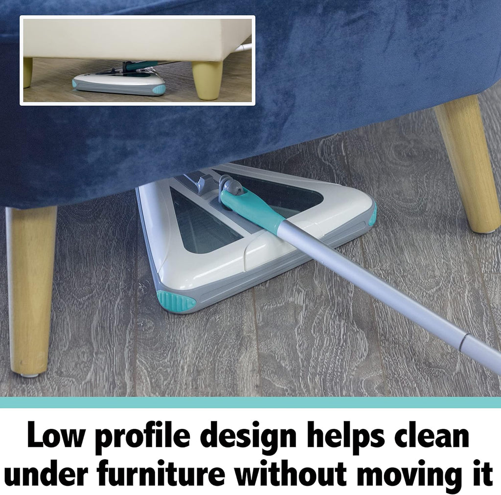 Zippi Sweeper Max- Powerful and Lightweight Sweeper  Perfect for Carpet Hardwood and Tile  Triangular Design Allows for Sweeping in Corners  1000 mAh Rechargeable Battery
