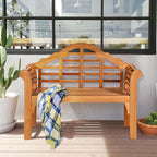 4 FT Folding Outdoor Bench for Park Garden, 2-Person Eucalyptus Wood Bench Loveseat Chair