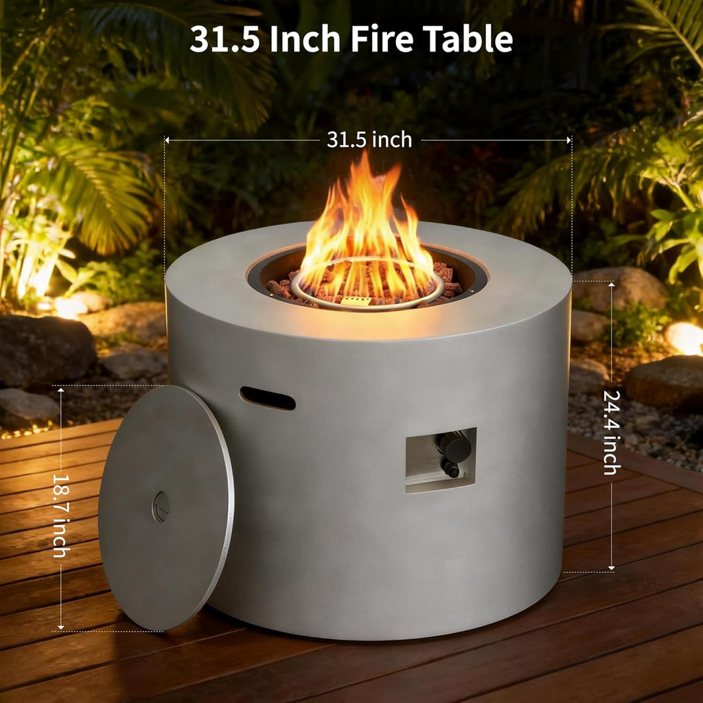 HOTEAGLE 32" Propane Fire Pit Table Round, 50000 BTU Powerful Gas Firepit Table, CSA Certified, Ideal Outdoor Fire Pit for Dining, Party in Patio, Garden, Yard