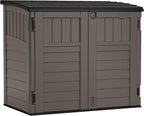 Suncast 34 Cu Ft Horizontal Resin Storage Shed - Outdoor Storage Shed with Floor Included  Lockable  Weatherproof  Fits Small to Medium Trash Cans  Generators  & Garden Tools  Stoney Black