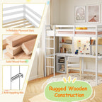 Twin Loft Bed with LED Light and Desk No Box Spring Needed