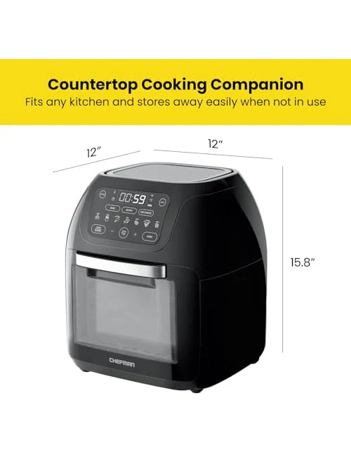 CHEFMAN Multifunctional Digital Air Fryer+ Rotisserie, Dehydrator, Convection Oven, 17 Touch Screen Presets Fry, Roast, Dehydrate, Bake, XL 10L Family Size, Auto Shutoff, Large Easy-View Window, Black