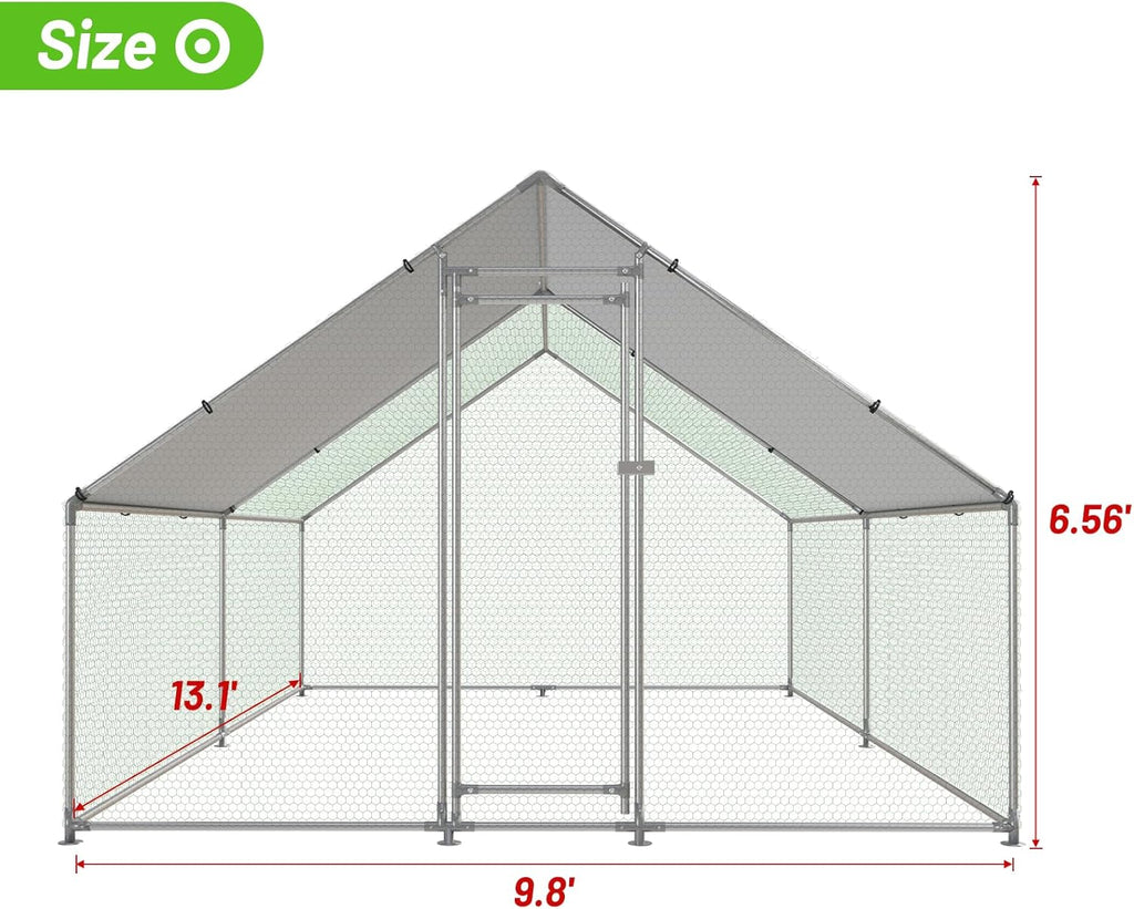 Large Metal Chicken Coop Walk-in Poultry Cage with Water-Resident and Anti-UV Cover Duck Rabbit Cat House Outdoor Chicken Run Pen with Spire Shaped Cage