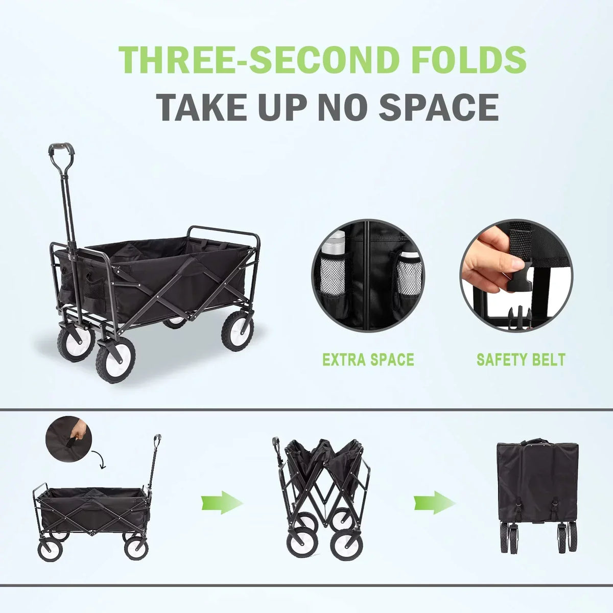 220lb Folding Wagon Utility Garden Cart for Outdoor Camping Black