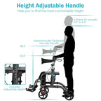 2 in 1 Rollator Walker Wheelchair Folding Medical Walker, Aluminum Transport Chair Mobility Walking Aid