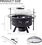 NATURAL EXPRESSIONS 32 Inch Large Fire Pit with 2 Grills, Outdoor Wood Burning Fire Pit with Cooking Grate, Lid, Poker and Round Waterproof Cover for Patio, Ourside, Bonfires, Picnic, Party.