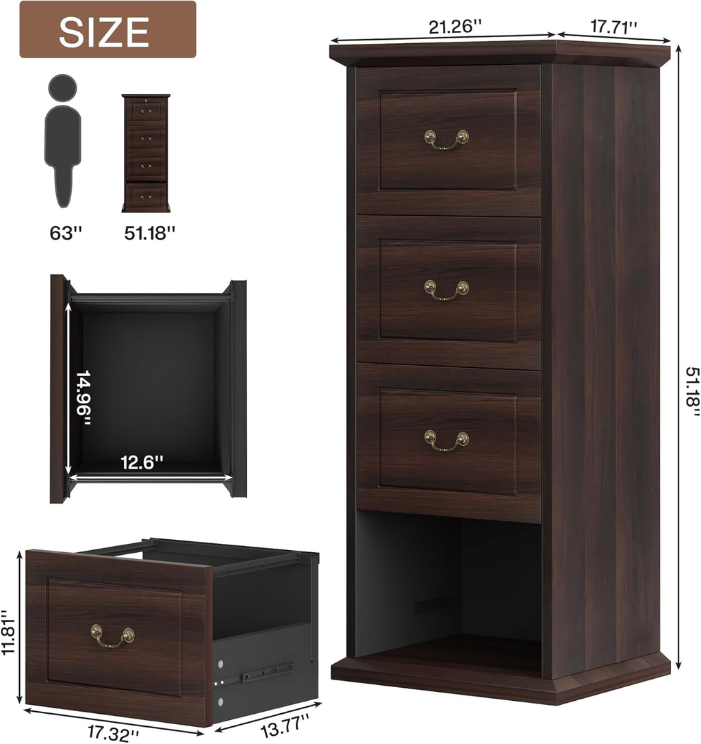 Tribesigns 4-Drawer File Cabinet, Vertical Wood Filing Cabinet for A4/Letter/Legal Size, Tall File Storage Printer Stand with Hanging Rails for Home Office, Classic Dark Walnut Finish