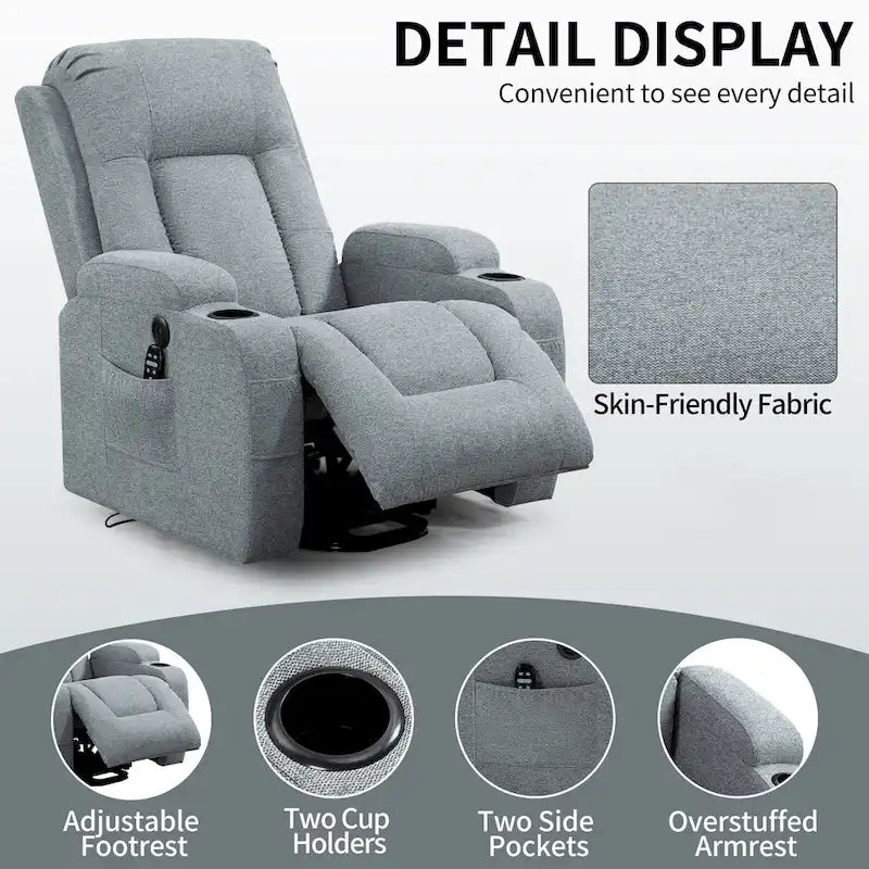 Lazy Boy Power Lift Recliner Chair, Modern Single Motor Massage Sofa Chair with Lumbar Heating, USB Charging Port, Cup Holders