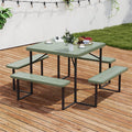 4-8 Person Outdoor Picnic Table Bench Set, All-Weather HDPE Square Dining Table with Umbrella Hole, 4 Benches & Metal Frame for Patio Backyard
