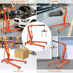JoanKaren Hydraulic Engine Hoist,4400lbs Max Weight,Folding Engine Lift Shop Crane with Lever and 6 Steel Caster Wheels,Yellow
