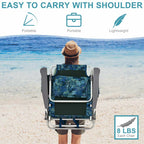 2-Pack Folding Beach Chair, Backpack Lawn Chairs, Sling Camping Chair, Patio Reclining Chairs with 5 Adjustable Position, Head Pillow