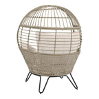 Hampton Bay Tan Stationary Wicker Round Outdoor Lounge Egg Chair with CushionGuard Almond Biscotti Cushions FRS51294M