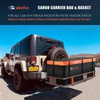 Folding hitch mounted cargo basket 60" With hook stabilizer, net and straps