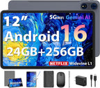 2026 Android 16 Tablet, 12 inch Tablet with Keyboard, 24GB+256GB+2TB Expand, Electronic Tablet PC with 2K Gemini AI, 8000mAh, Octa-Core, GMS, GPS, 2 in 1 Large Tablets with Case, Mouse, Stylus(Silver)