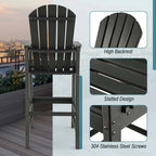 Outdoor HDPE Tall Adirondack Chairs with Armrests & Footrest, 30" Counter Height Bar Stools for Garden Backyard