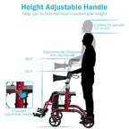 2 in 1 Rollator Walker Wheelchair Folding Medical Walker, Aluminum Transport Chair Mobility Walking Aid