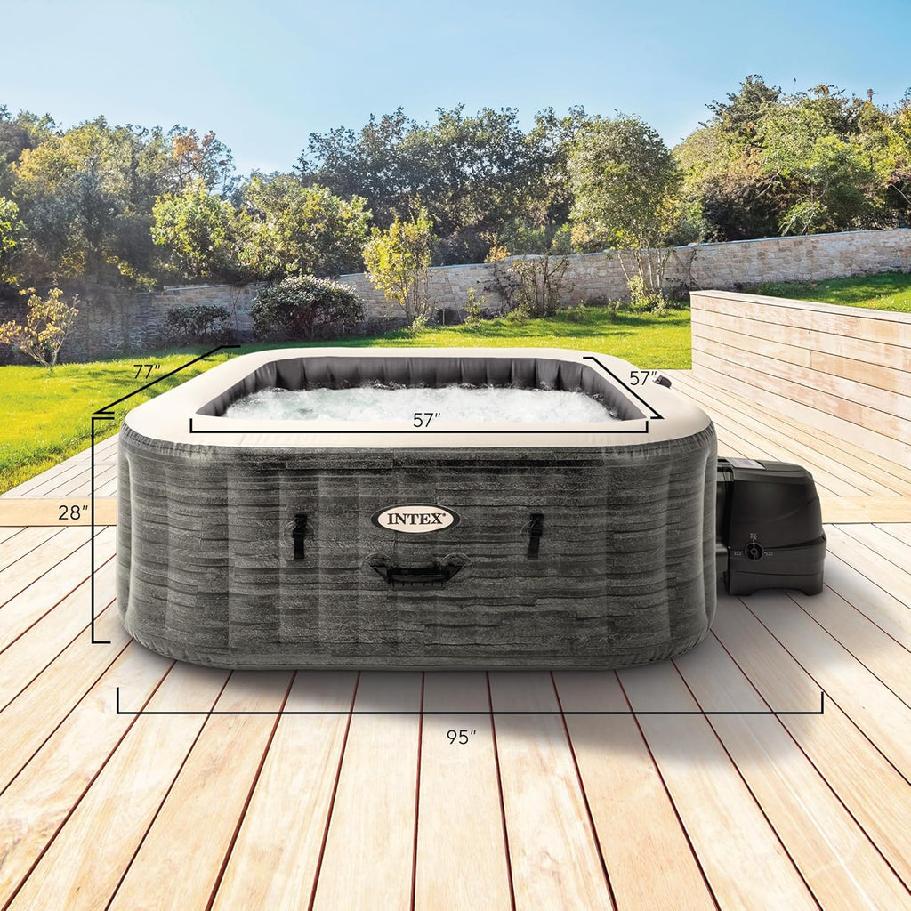 INTEX 28451EP PureSpa Greystone Deluxe Spa Set: Includes Energy Efficient Spa Cover and Wireless Control Panel �C Spa Control App �C Built-In FastFill Inflation System �C 6 Person Capacity �C 77" x 28"