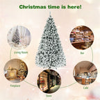 Premium Pre-Lit Snow Flocked Artificial Christmas Tree with Hinged Branch Tips & LED Lights