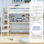 Twin Size Loft Bed with Desk and Storage Stairs Loft Bed Frame with Shelves and Safety Guardrails