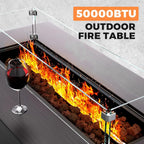 Jocoevol Fire Pit Table 50,000 BTU 42" Rectangular Propane Fire Pit Outdoor with Wind Guard Glass, Lid, Rocks and Cover Gas Fireplace for Deck or Patio