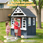 COCLUB Outdoor Playhouse for Kids Ages 4-8, Wooden Play House with Doorbell, Phone, Kitchen Toys, Outdoor Kids Play Equipment, Casa Para Niñas (45”L x 65”H), White & Black