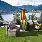 41000 BTU Standing Propane Patio Heater with Wheels, Stainless Steel Round Glass Tube Gas Outdoor Heater