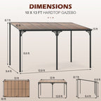 Wall-Mounted Patio Gazebo Large Outdoor Hardtop Pergola with Sloped Polycarbonate Roof